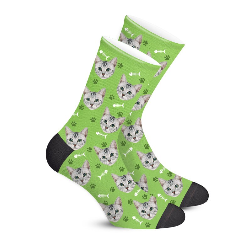 Custom Cat Face Socks with Footprint and Fishbone-Milysocks